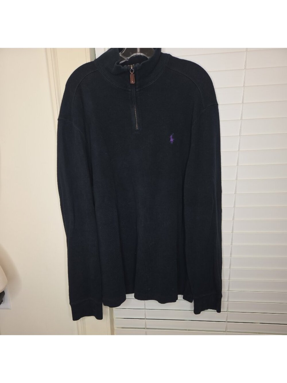 Mem's Polo Ralph Lauren 1/4 Zip L Pullover Sweater Navy blue Cotton classic